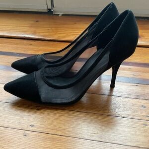 Sandro Paris Black Suede and Mesh Heels
